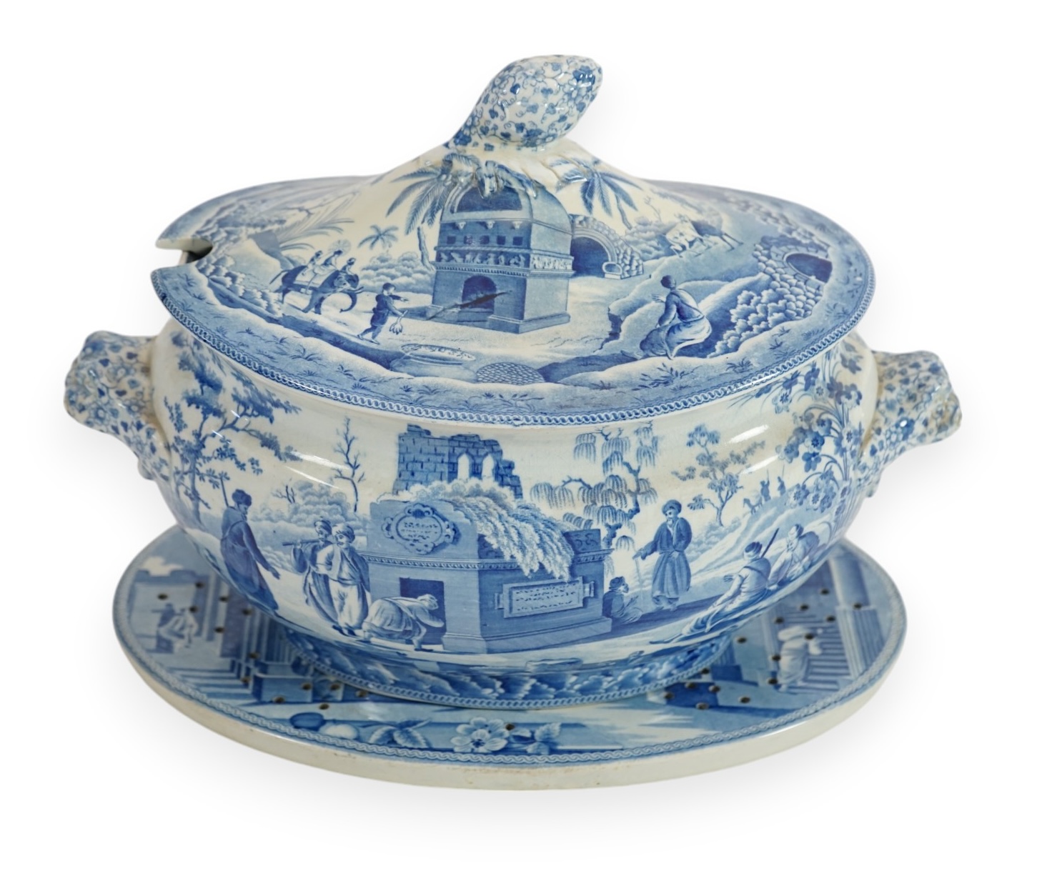 A Spode blue and white Caramanian pattern soup tureen and cover, c.1810